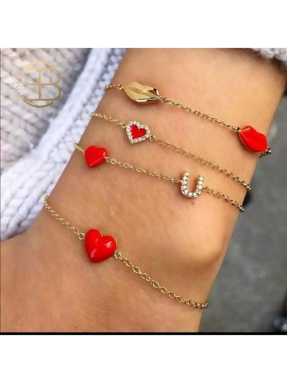 New 4 pc Set Gold Rhinestone Heart Love Bracelet
